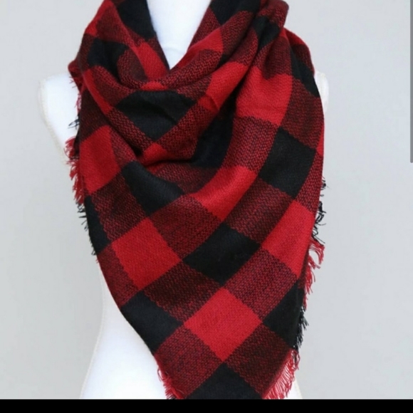 Red / Black Buffalo Plaid Blanket Scarf - Picture 2 of 5